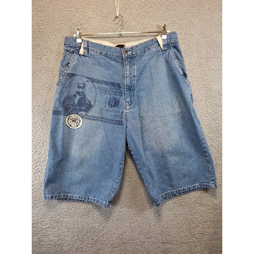 Makaveli‎ Denim Shorts Mens W38 Money Print Federal Reserve Patch Tupac Summer